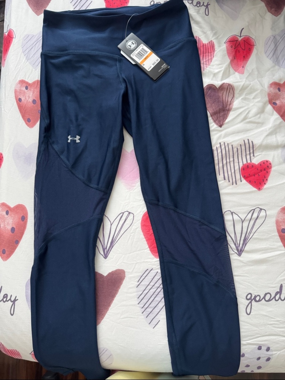 Under Armour Navy Blue Performance Leggings with Mesh Panels